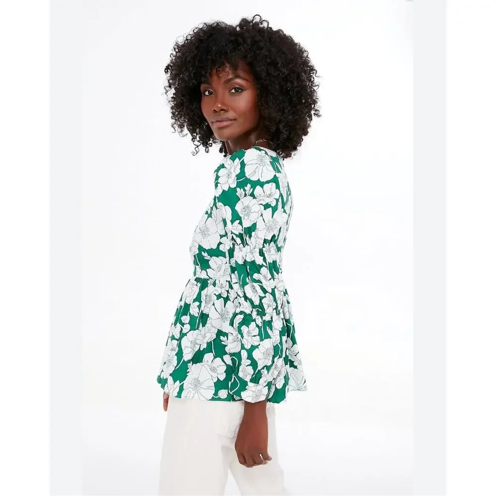 Tuckernuck Hyacinth House Green Floral Clemons Blouse NWT Size X-Small